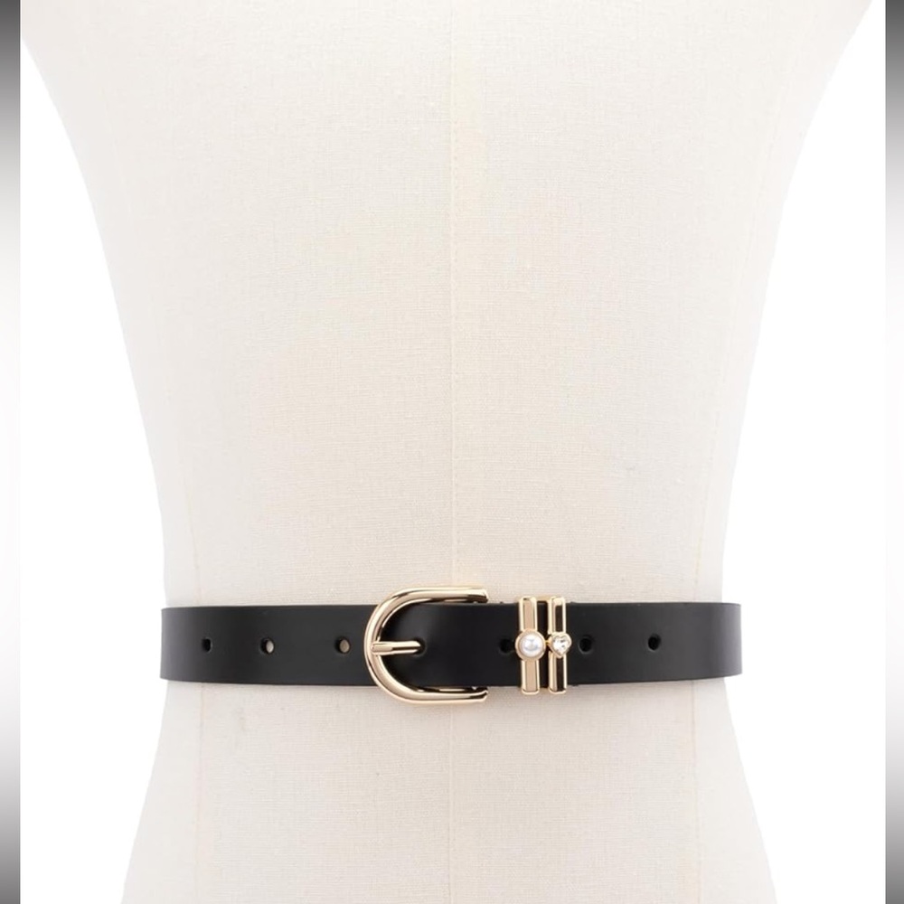 New!Kate Spade Black Leather Heart and Pearl Keepers belt- Small